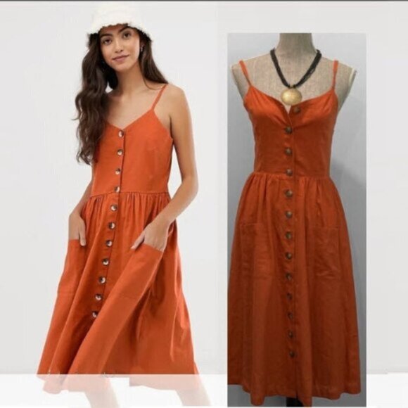 Linen Tank Maxi Dress Orange dress with button front nwt - Picture 1 of 15